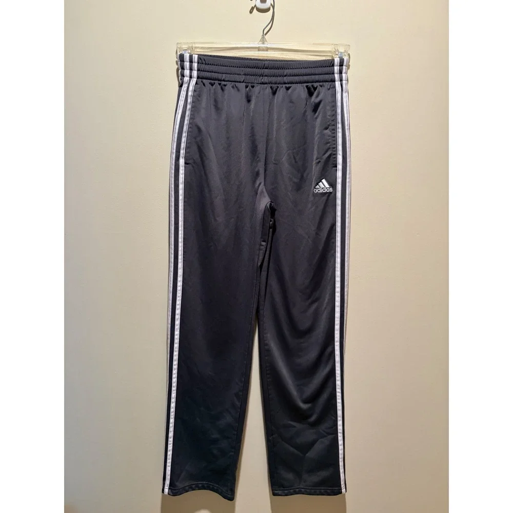 Adidas Mens Track Pants Gray White Stripe Athletic Training Joggers Large 14/16